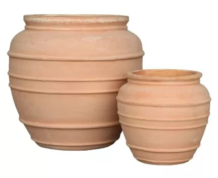 Pale Adobe Clay Ribbed Jar Kettle Pot