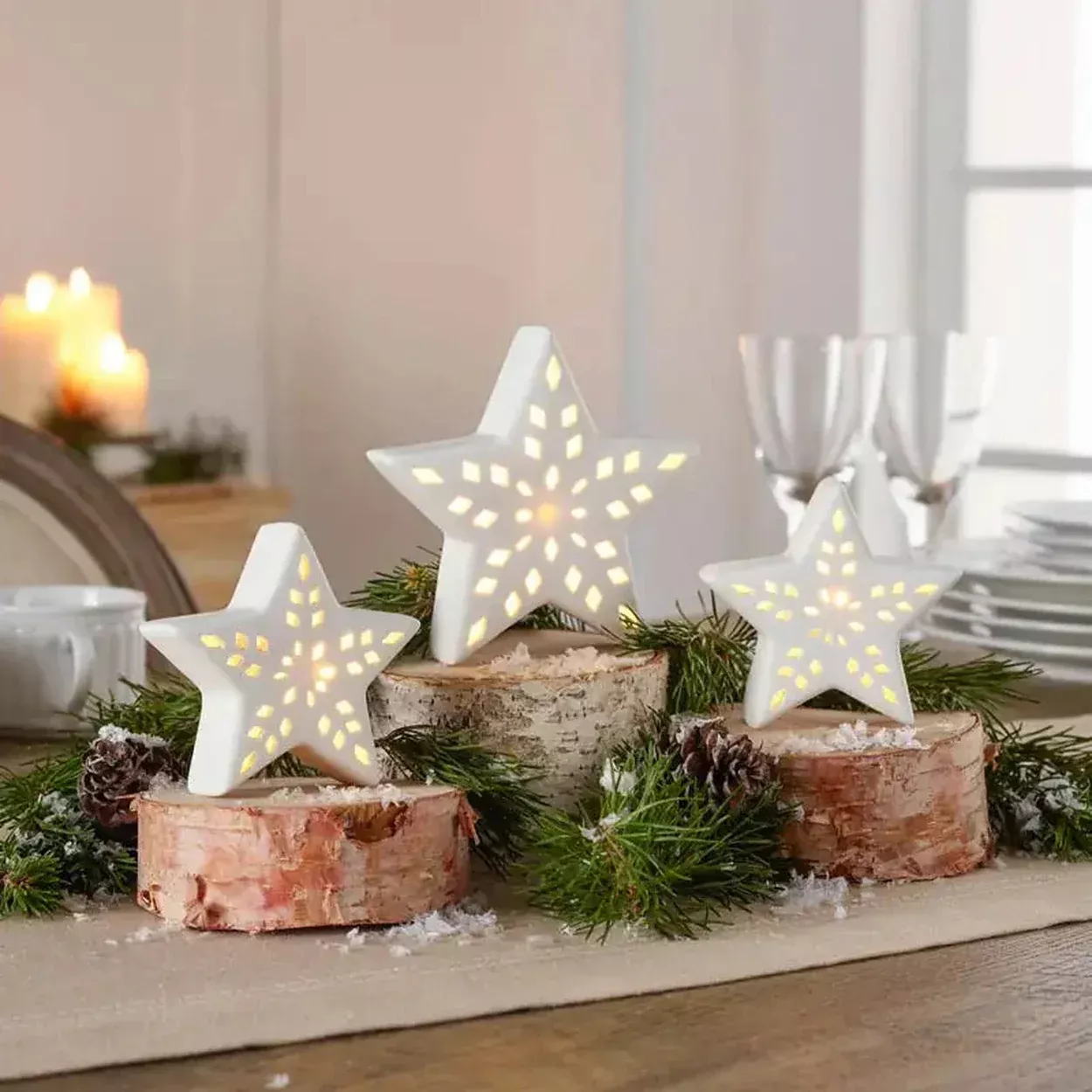 Porcelain LED Star Lights - Set of 3