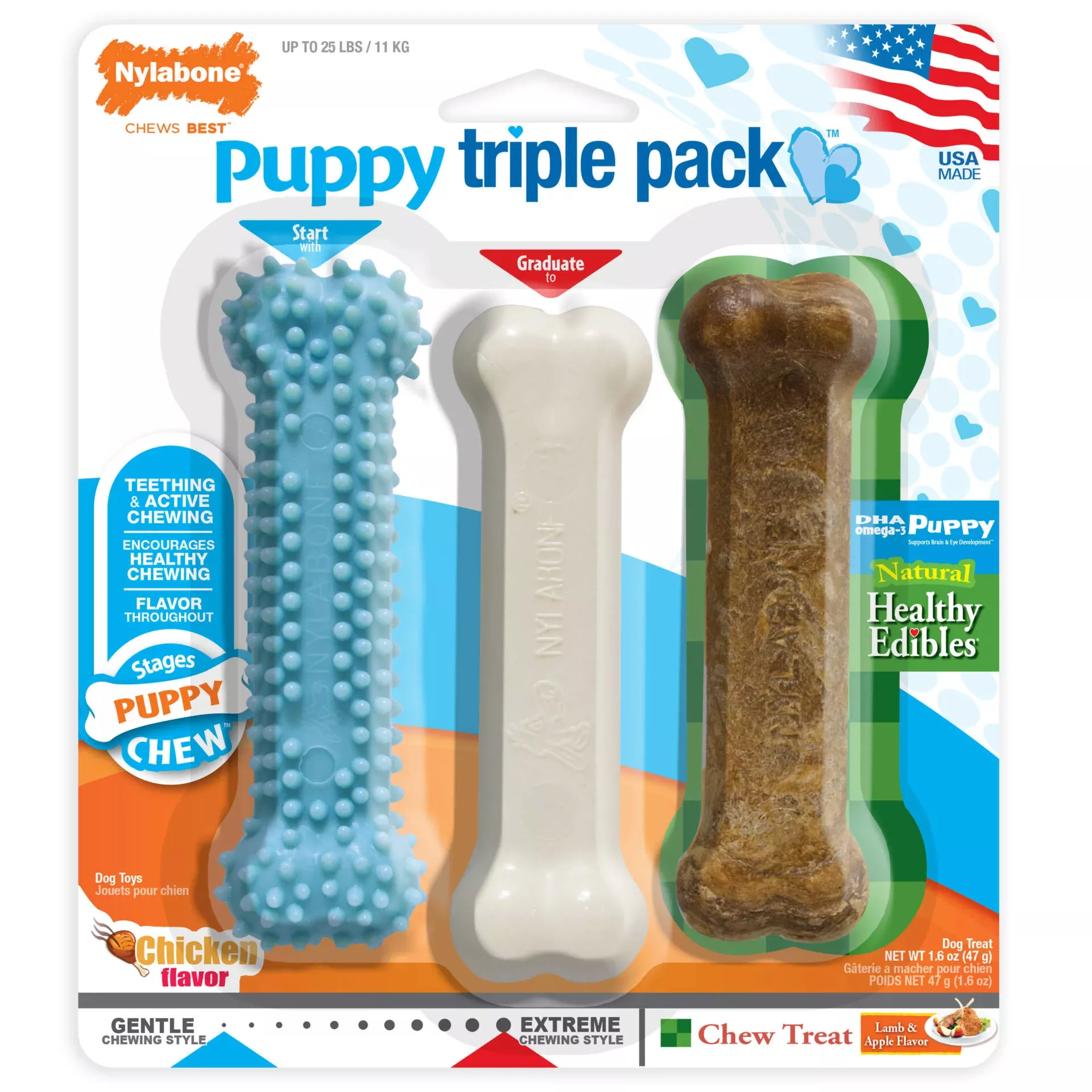 PUPPY CHEW TOY TREAT 3PK BLUE