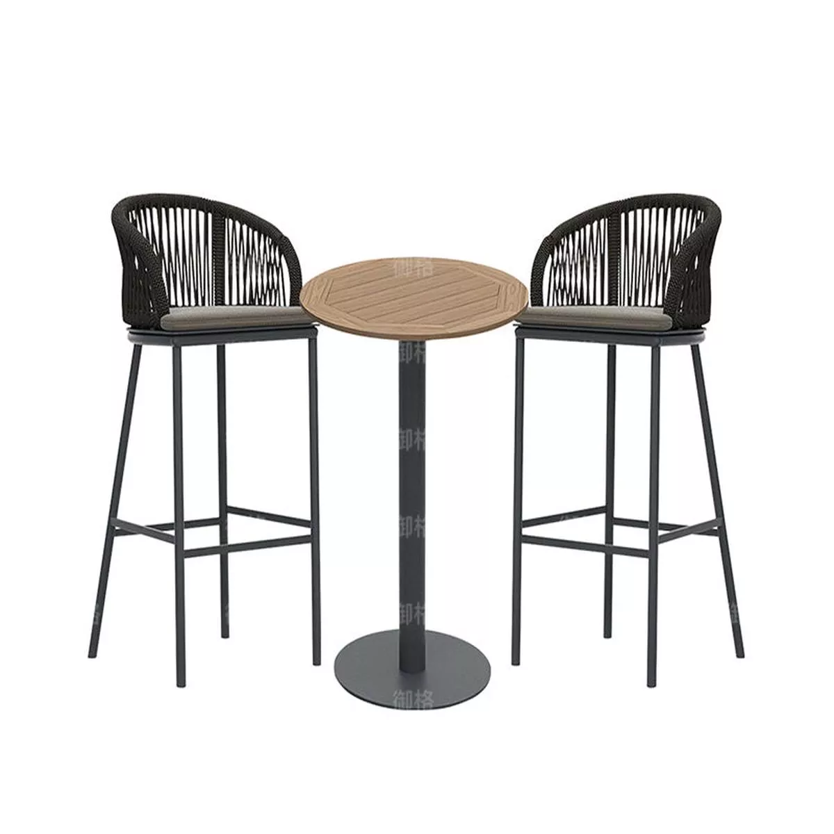 Rattan Leisure Chair Bar Set – 2x Black Chairs with teak bar counter