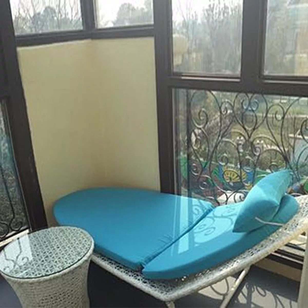 Rattan Lying Bed – Lying bed ,tea table with blue mat