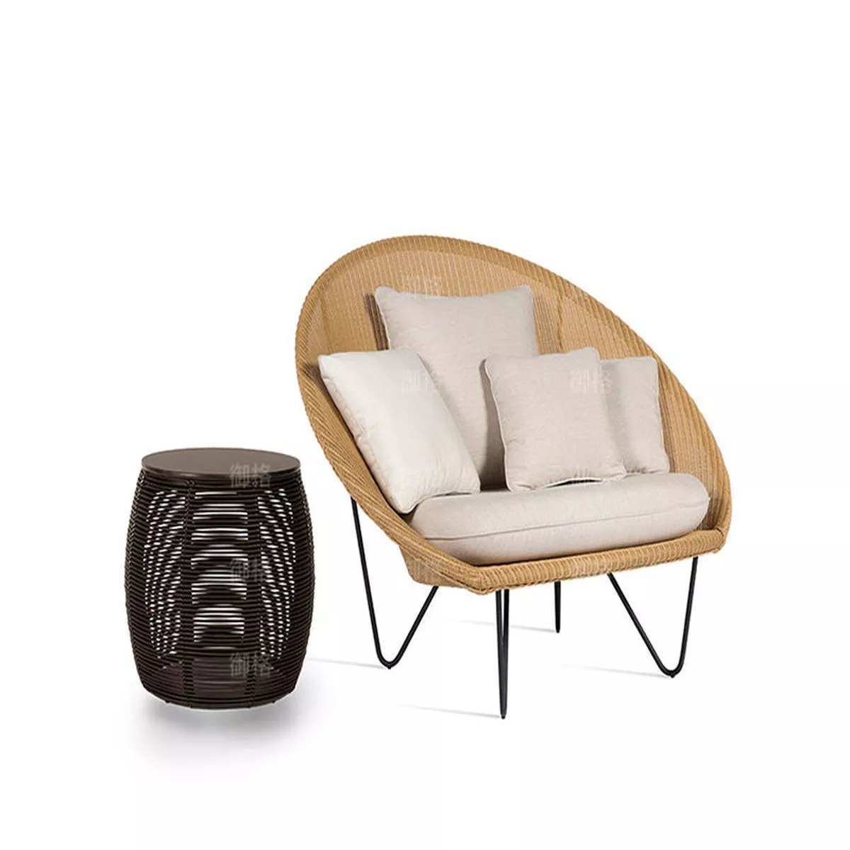 Rattan Small Sofa Couch – Couch with aluminum coffee table