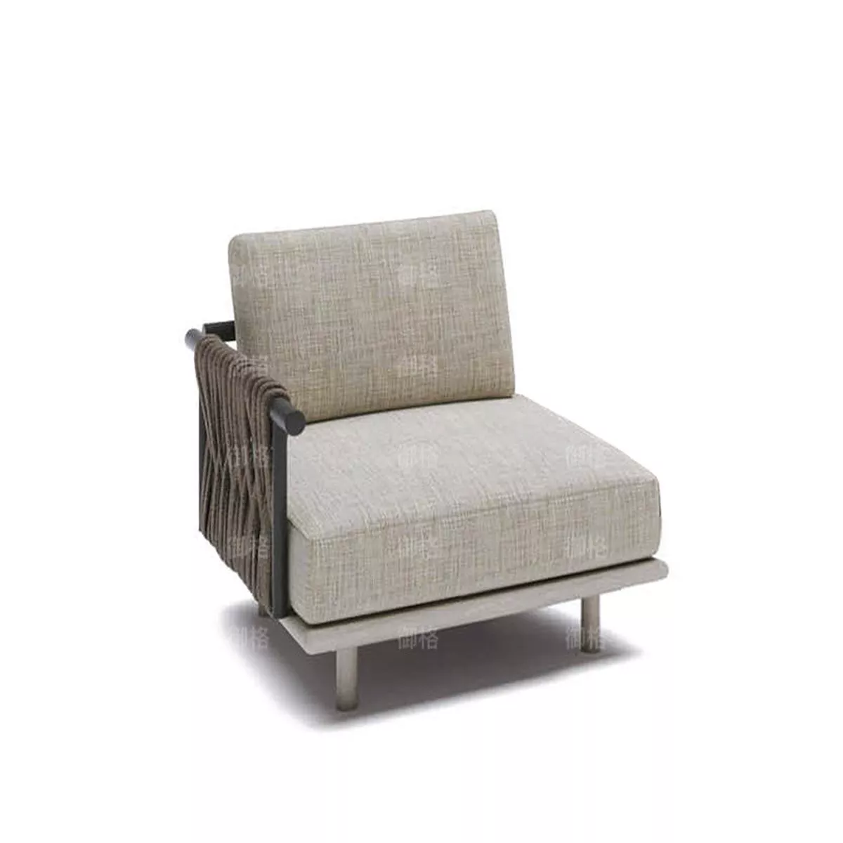 Rattan Solid Wood Chair Combination – Single corner sofa