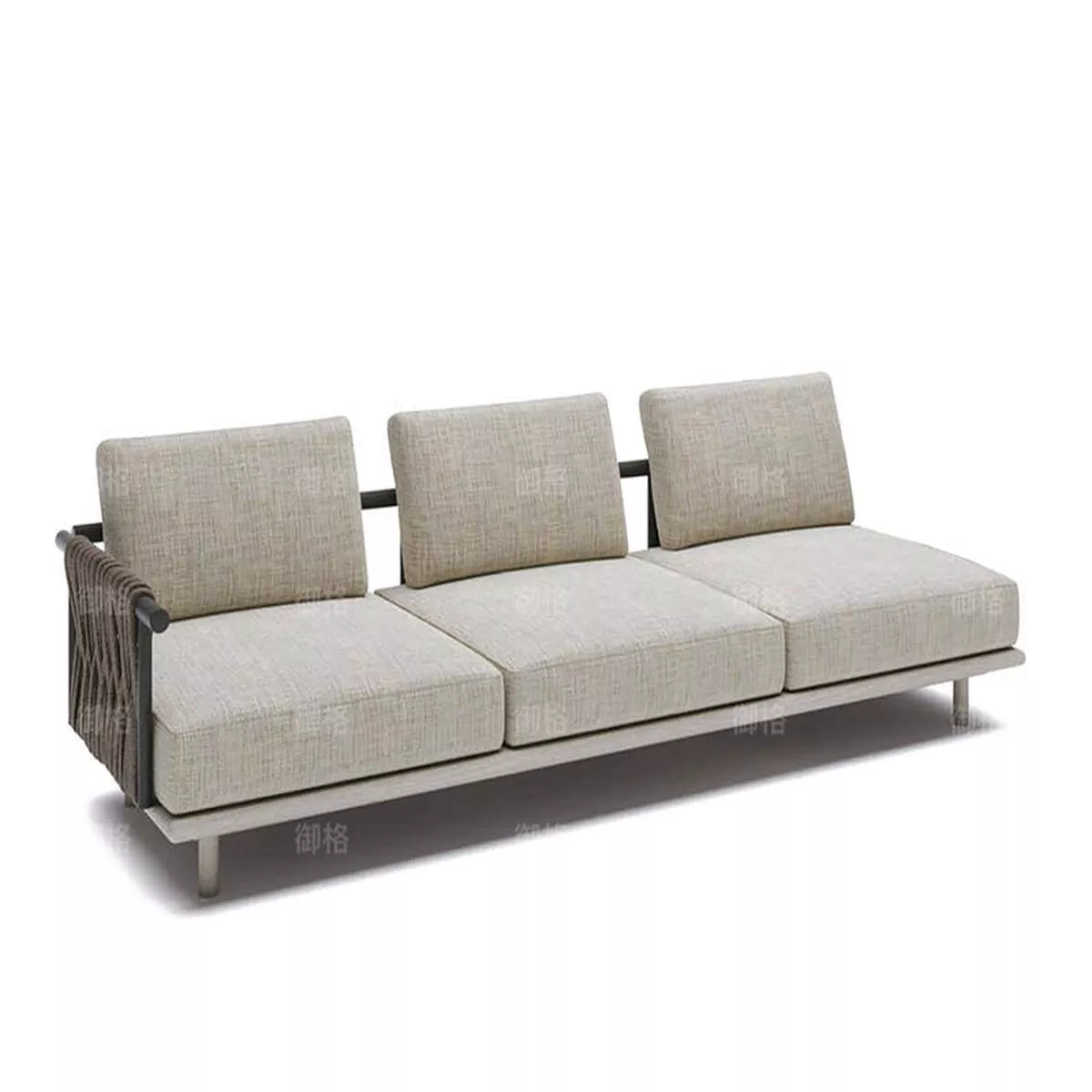 Rattan Solid Wood Chair Combination – Three-seat corner sofa