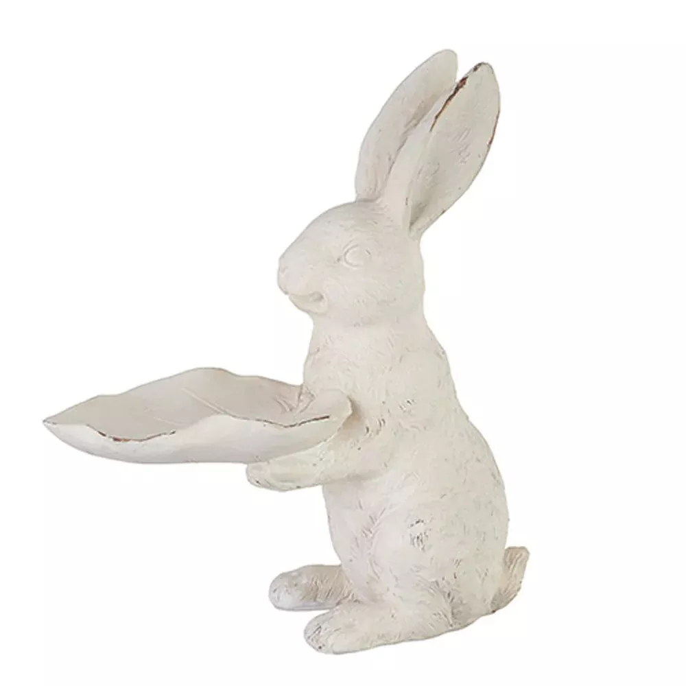 Raz, Bunny w/Leaf Tray, 9.75"