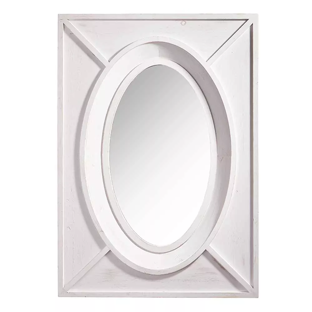 Raz, Rectangle White Wooden Mirror, 42"
