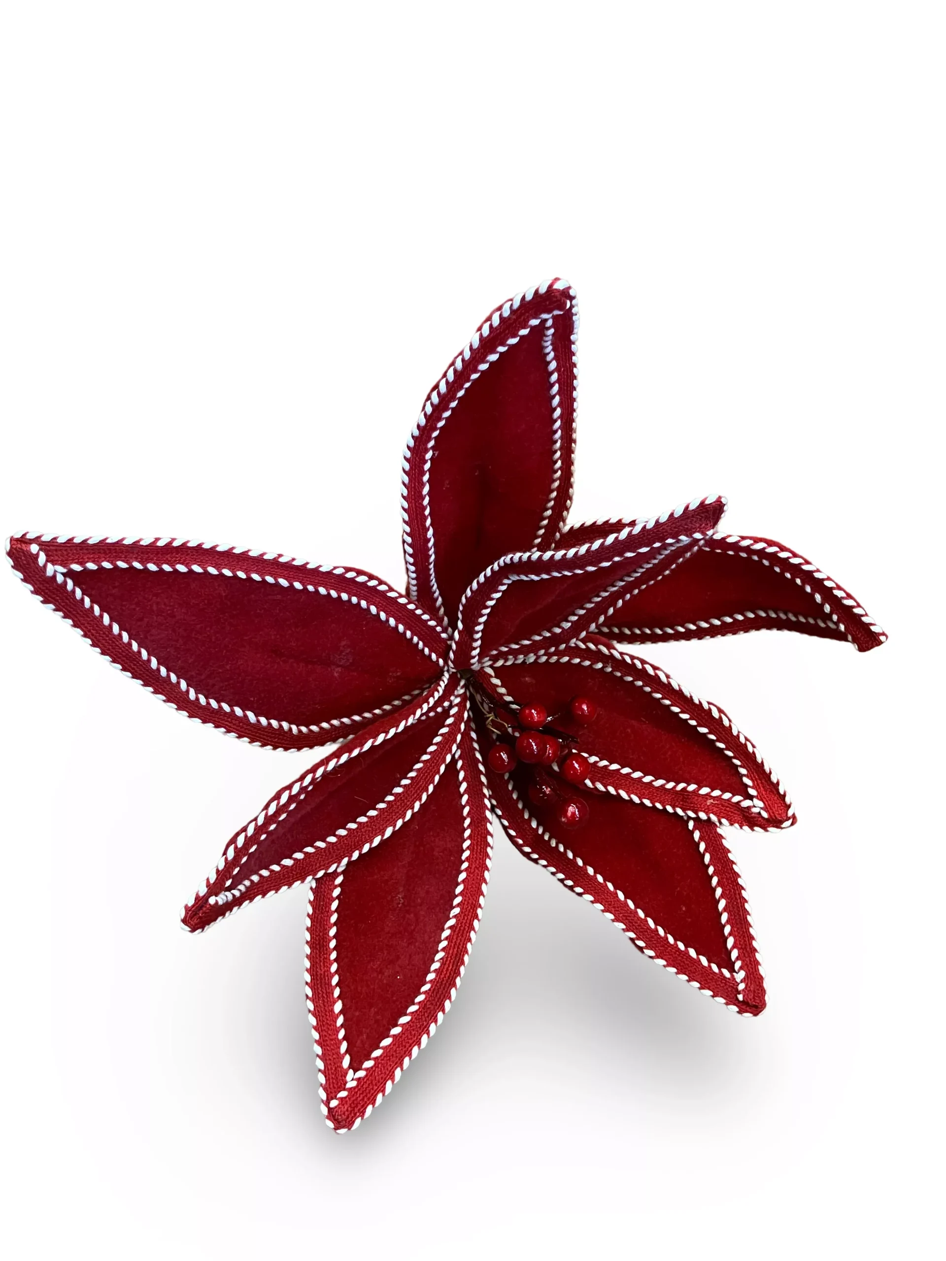 Red Felt Poinsettia On Stick Ornament