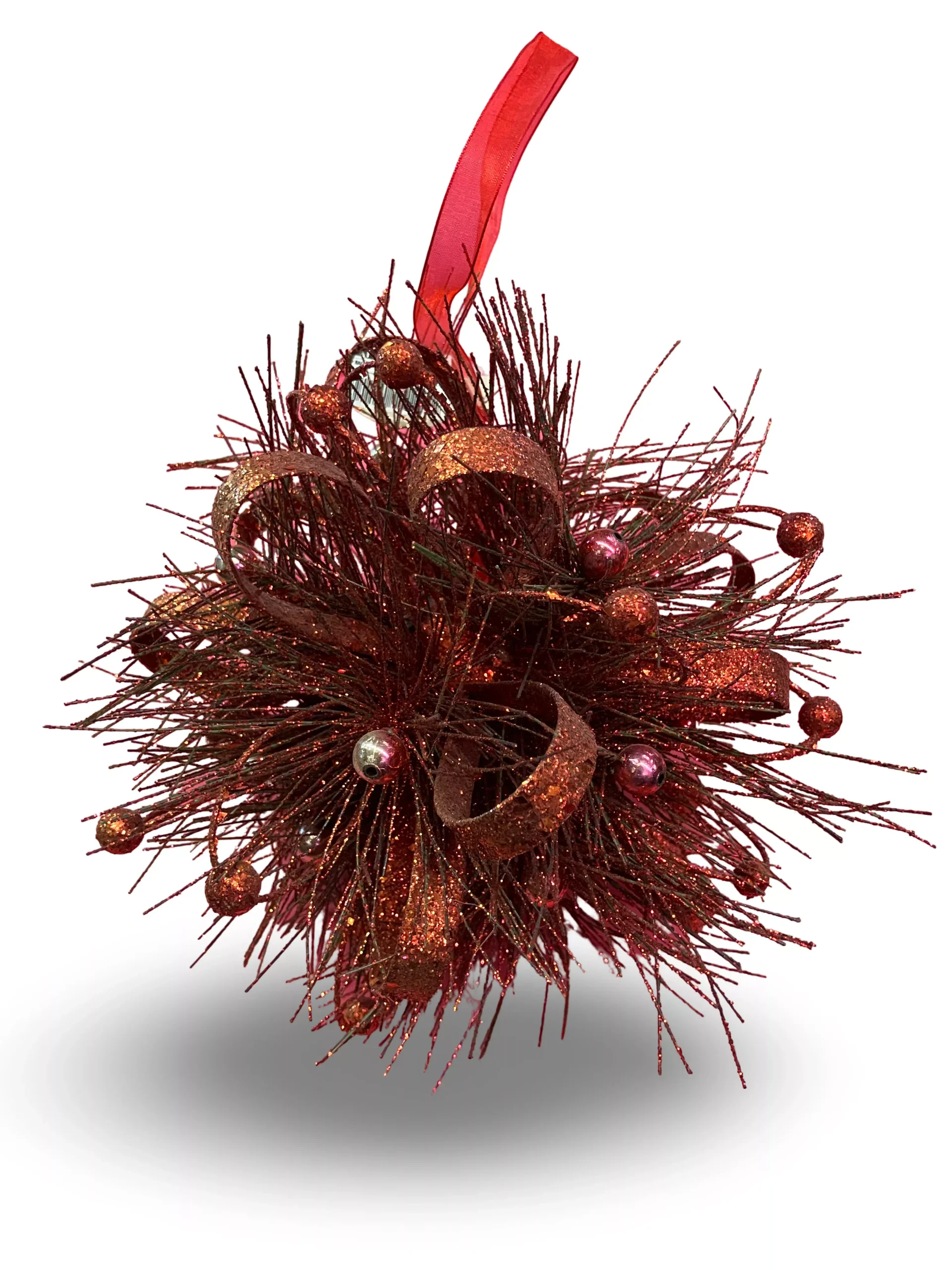 Red Metal Bow w Glitter Spikes Ornament