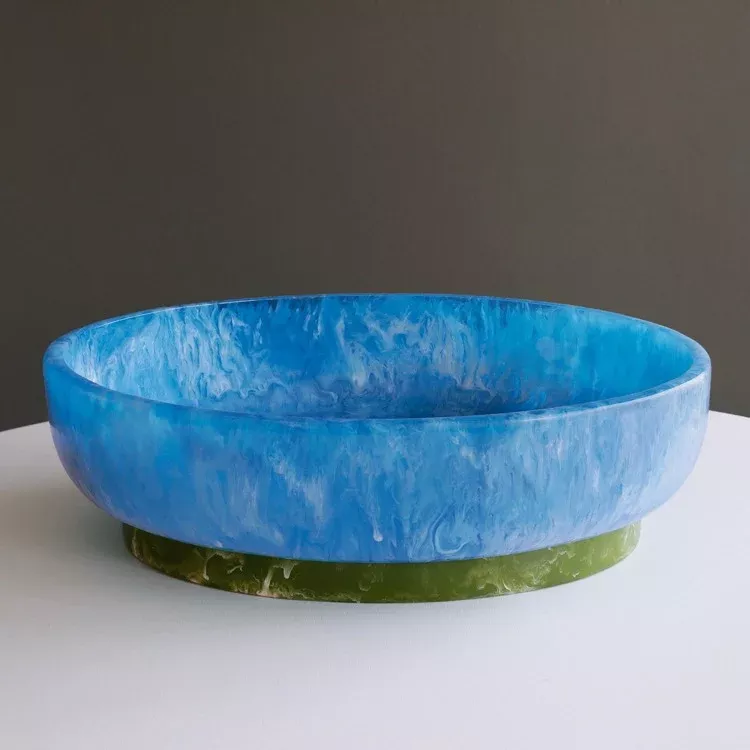 RESIN Rio Large Oval Bowl with Base (Blue and Gre