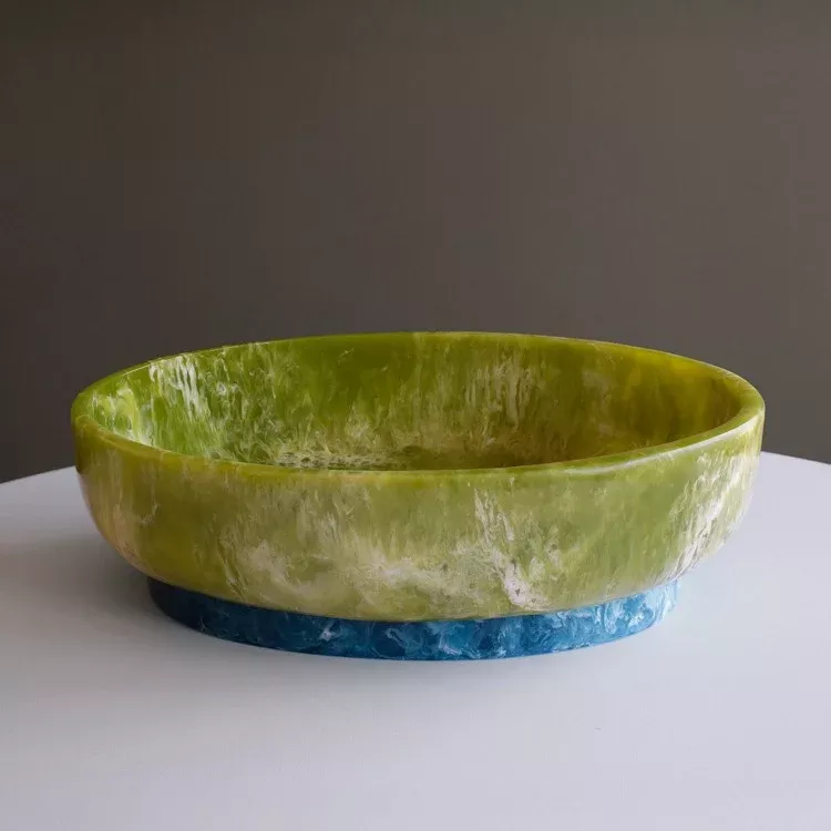 RESIN Rio Large Oval Bowl with Base (Green and Bl
