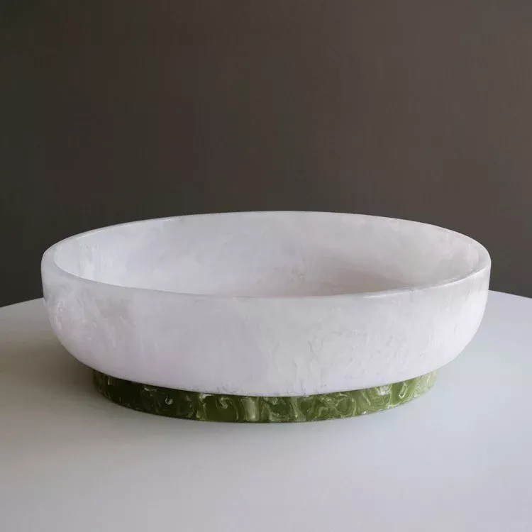 RESIN Rio Large Oval Bowl with Base (White and Gr