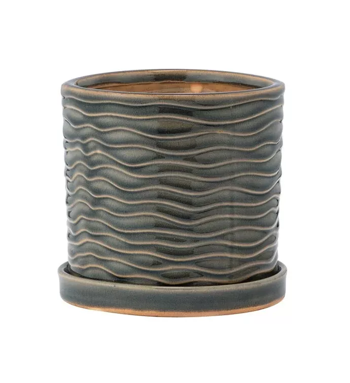Sage Wave Pot With Saucer | 4.5" | Napco