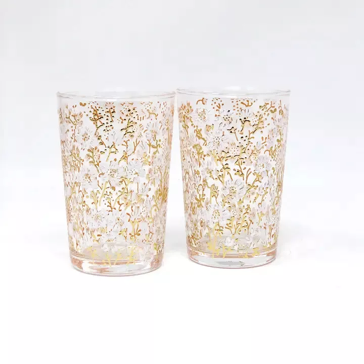 Set Of 6 Painted Tea Glasses Flower Eden Clear