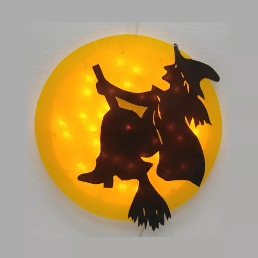 Sienna Halloween, Witch on Broom, Glazed Plaque, 13"H