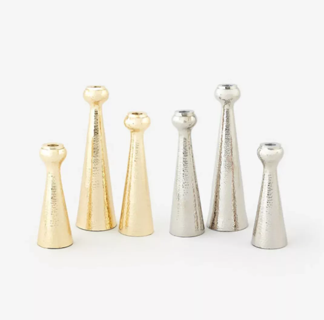 Silver Dimpled Taper Candle Holder