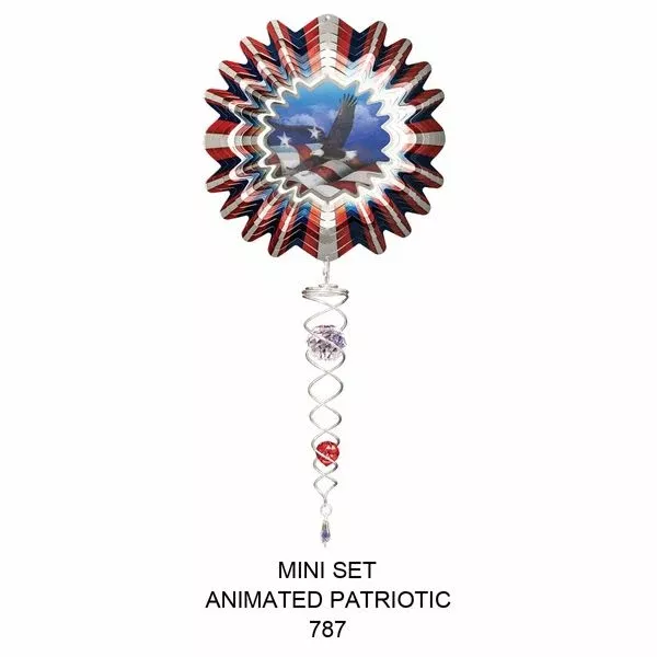 Spinfinity Designs Animated Patriotic 14 in. Stainless Steel Wind Spinner Mini Set
