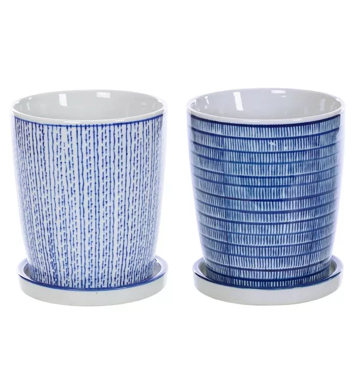 Tall Blue & White Planter With Saucer (Assorted) | Napco