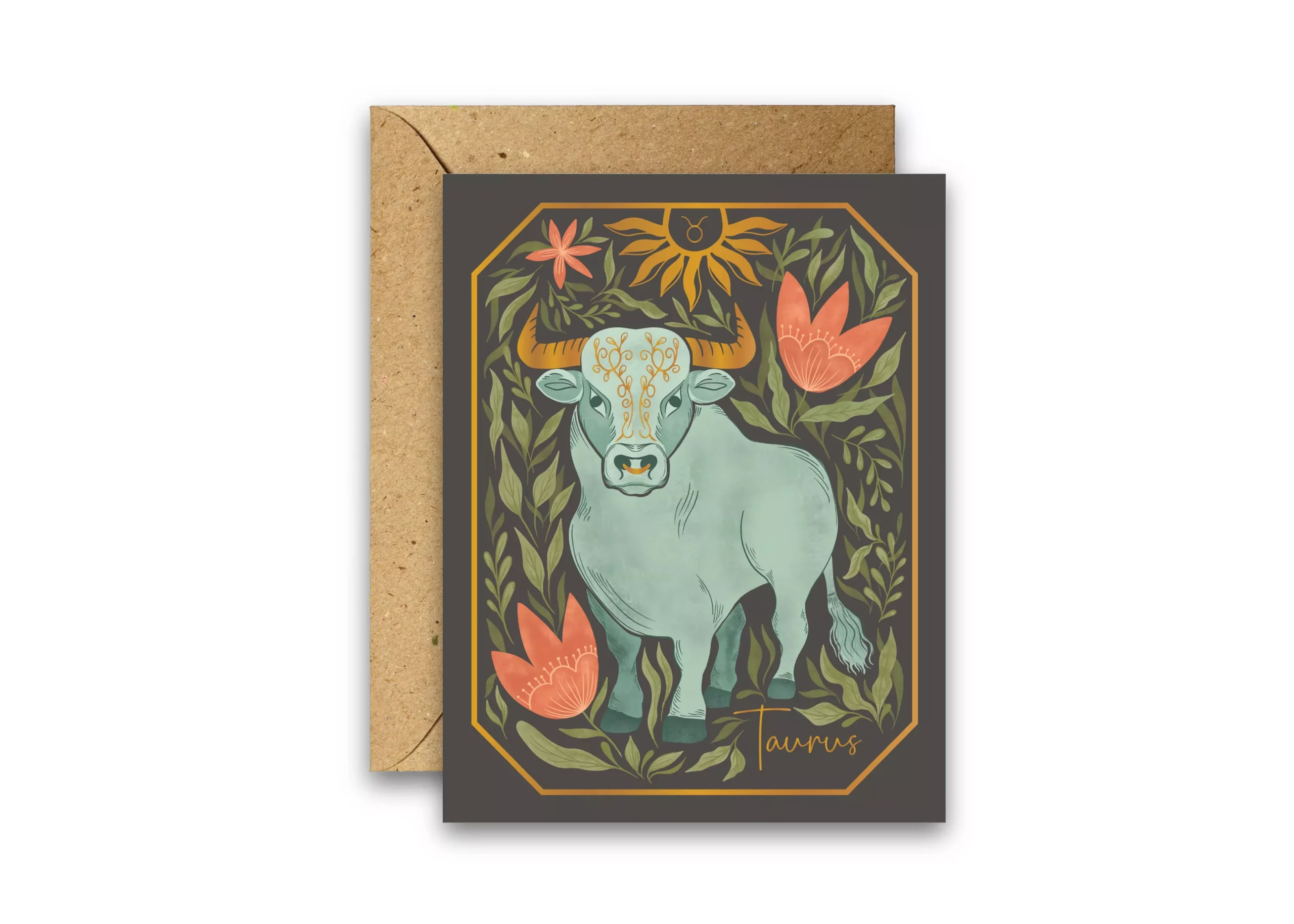 The Taurus Zodiac Garden Gold Foil Greeting Card