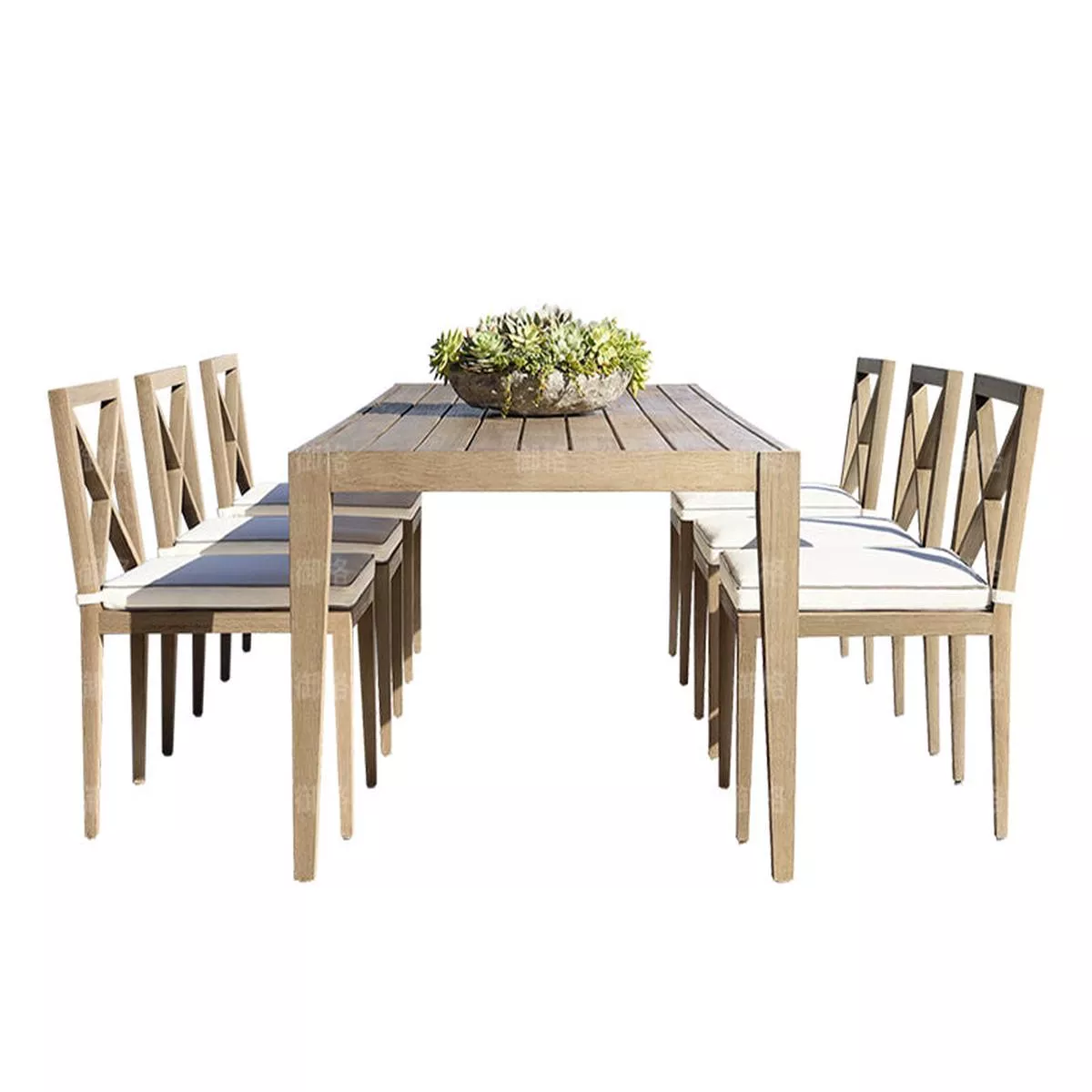 Teak Wood Table and Chair – 6 chairs 220cm teak long table (without armrest)