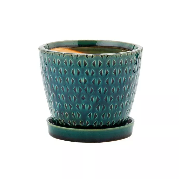 Teal Planter with Saucer, 4.75" | Napco