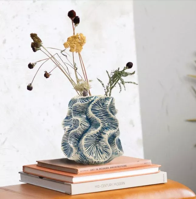 Textured Stoneware Organic Shaped Vase