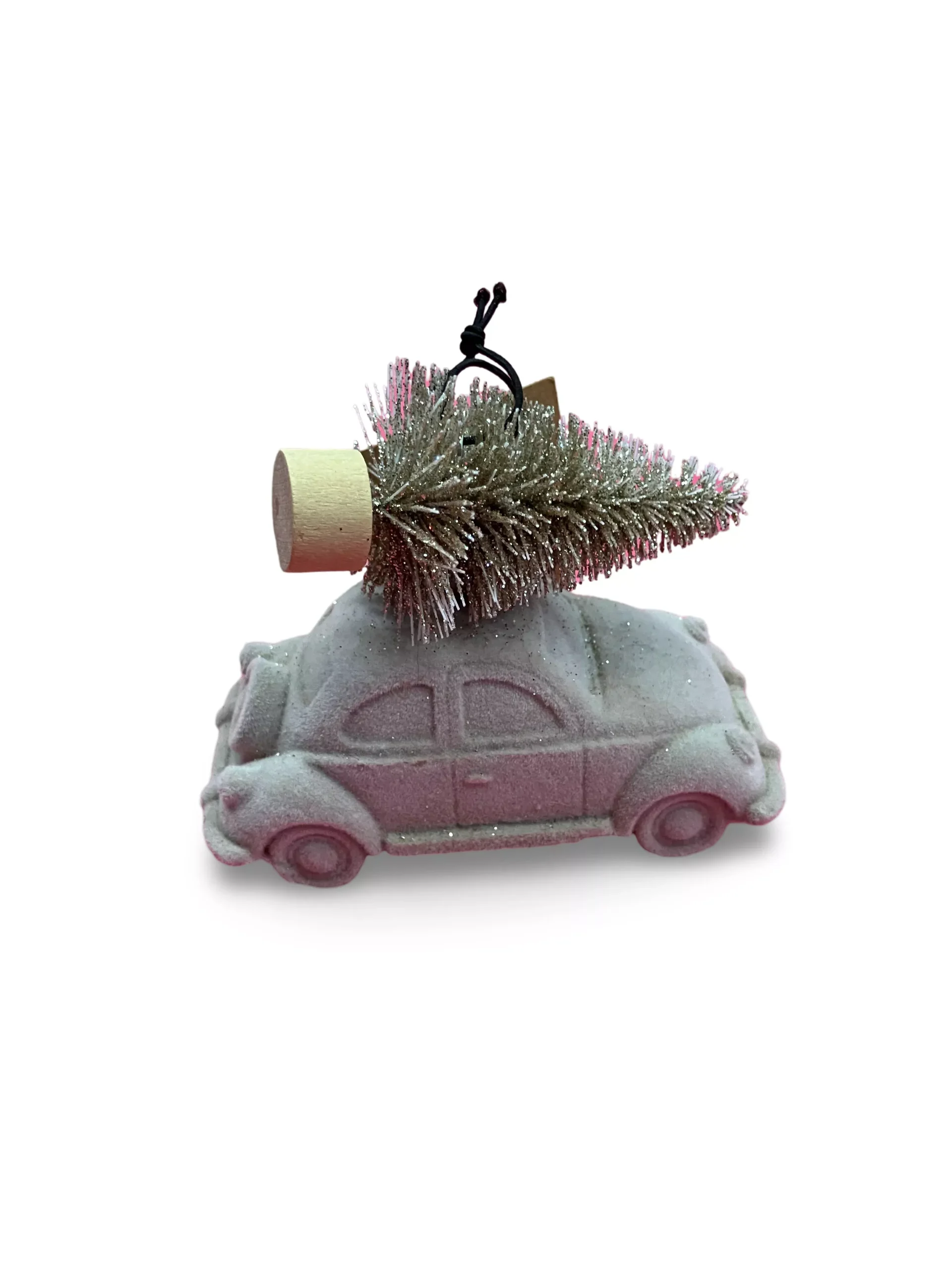 Tiny Silver Car w Tree Ornament