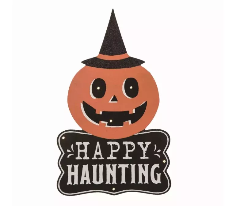 Transpac, Happy Haunting Lit Up Décor, Wood, Black/Orange, 18"