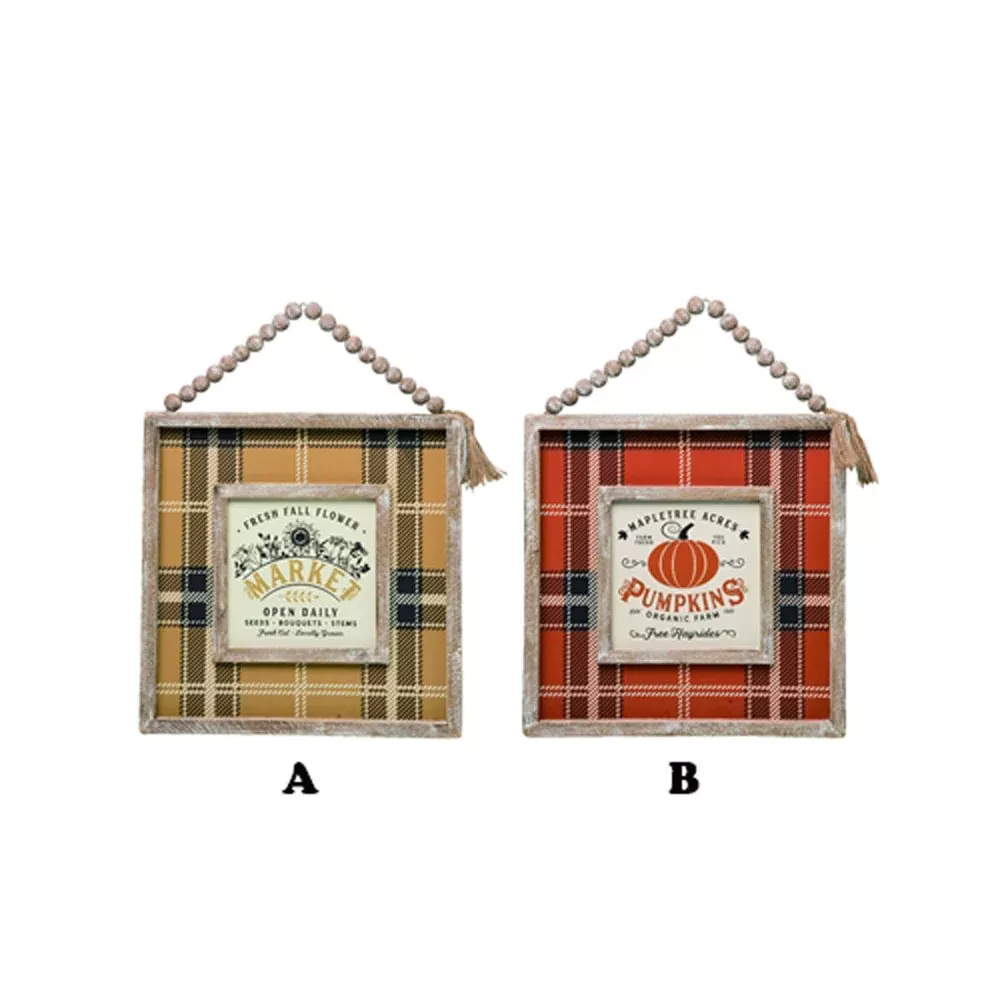 Transpac, Pumpkin Plaid Décor, Assorted, Sold Separately, Wood, 13"H