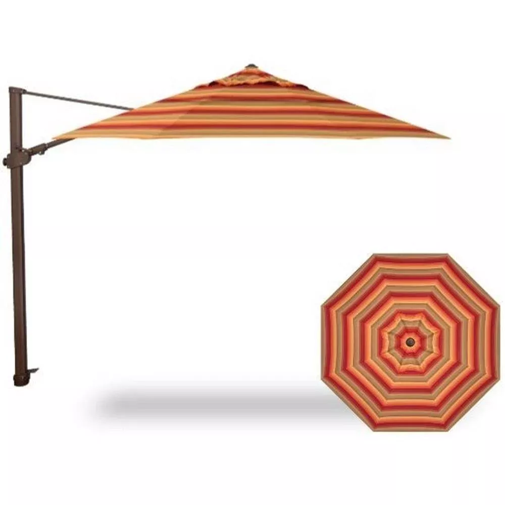 Treasure Garden, 11.5 Foot Aluminum Manual Octagon Cantilever Umbrella, Astoria Sunset Stripe on Bronze