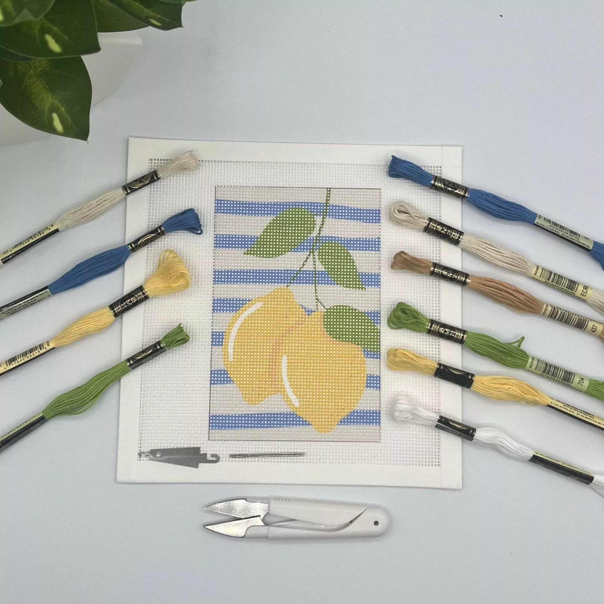 Two Lemons on Blue Stripes Needlepoint Kit