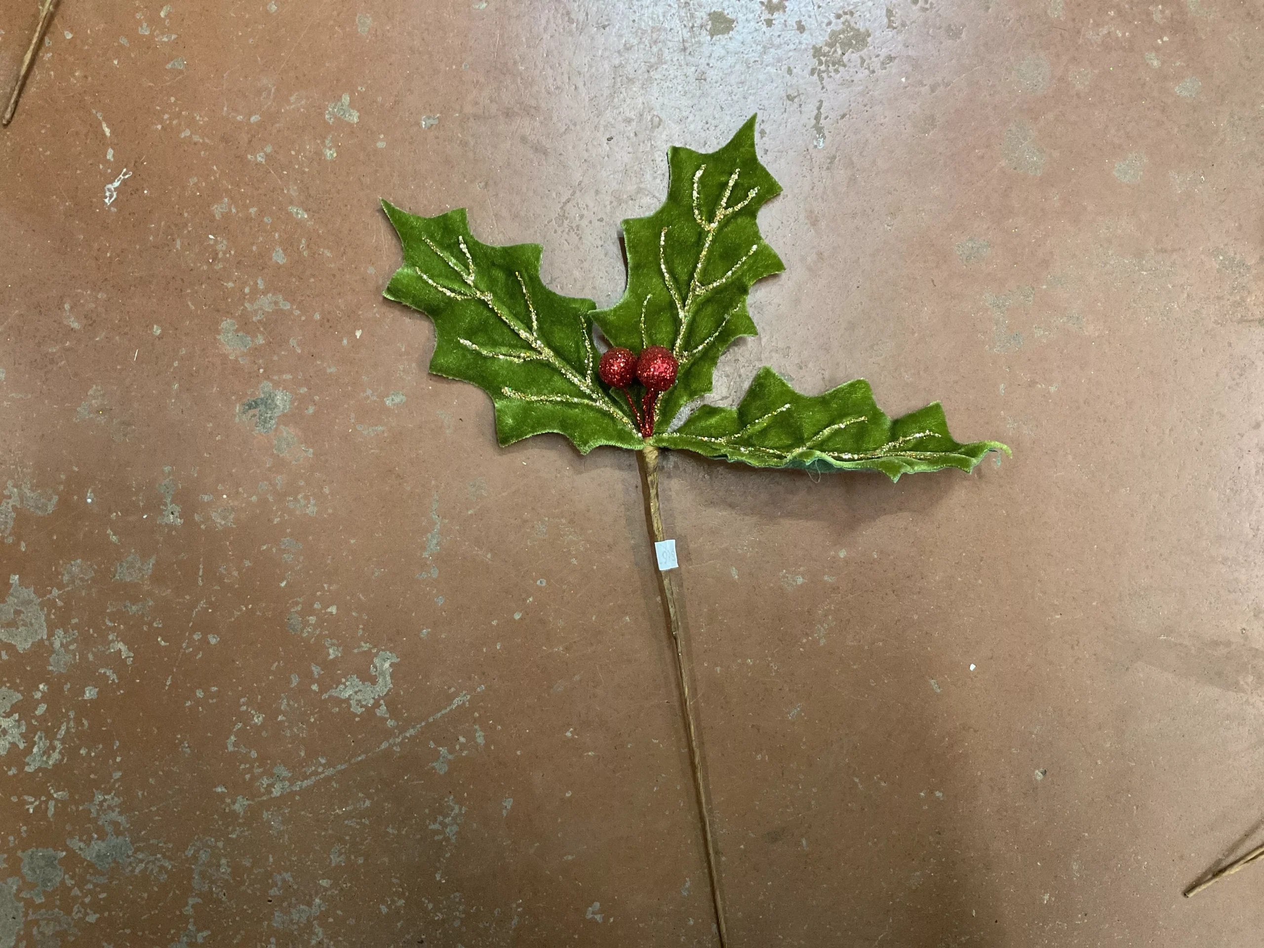 Velvet Glittered Holly Ornament