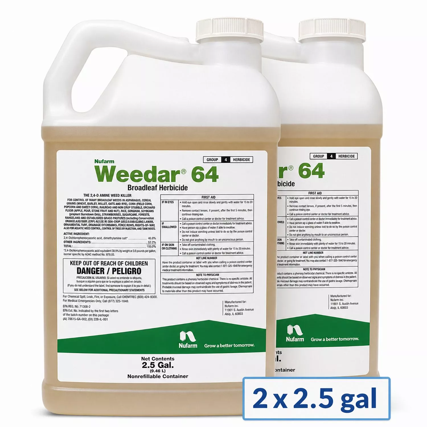 Weedar 64 Broadleaf Herbicide, 2-Pack 2.5 Gallons, 5 Gallon Total