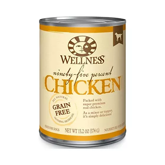 Wellness, 95 Percent Chicken Grain-Free Recipe, Canned Dog Food, 13 oz