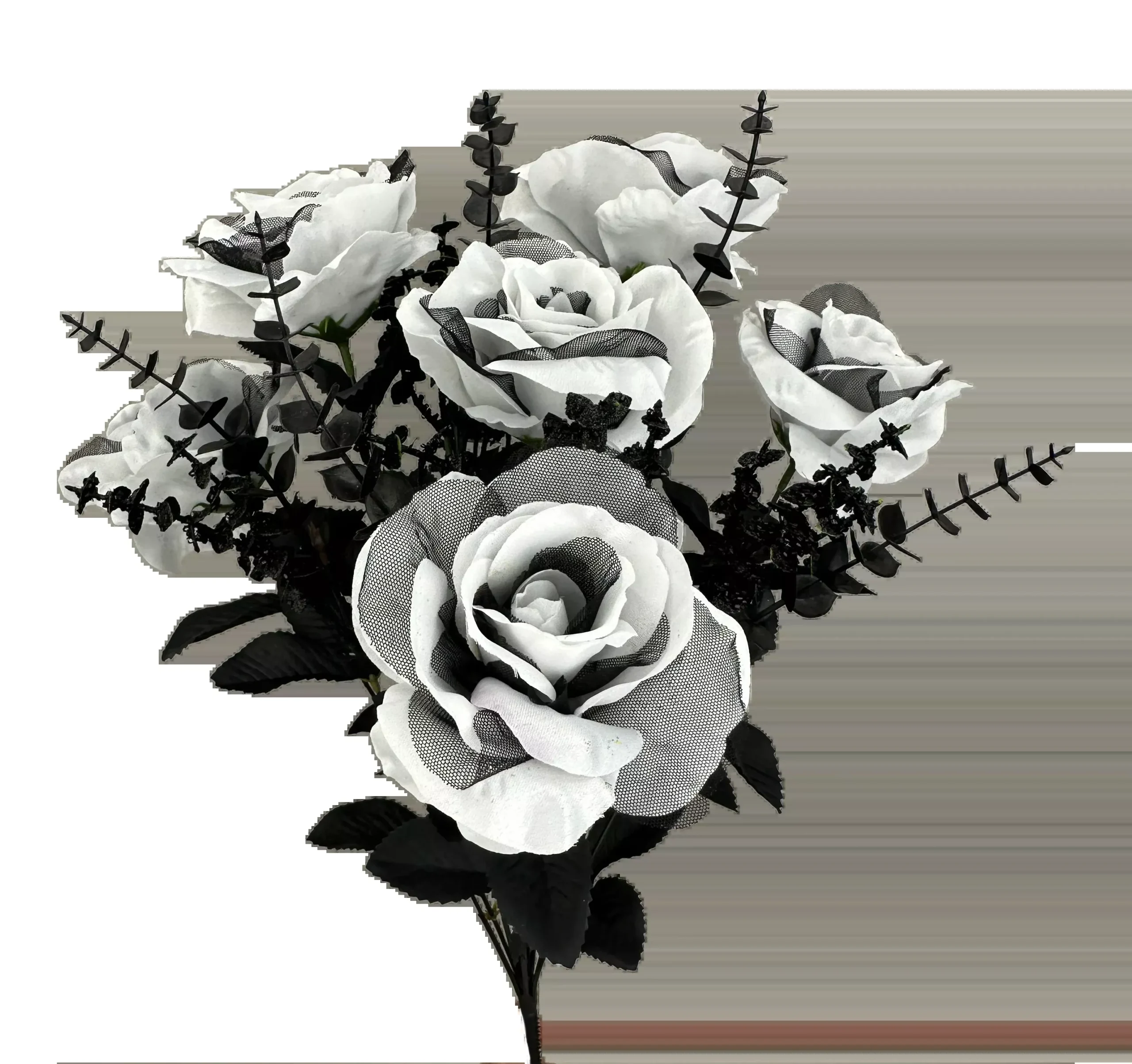 White & Black Rose & Eucalyptus Bush, 12 Stems, 20 in. - Liberty Floral