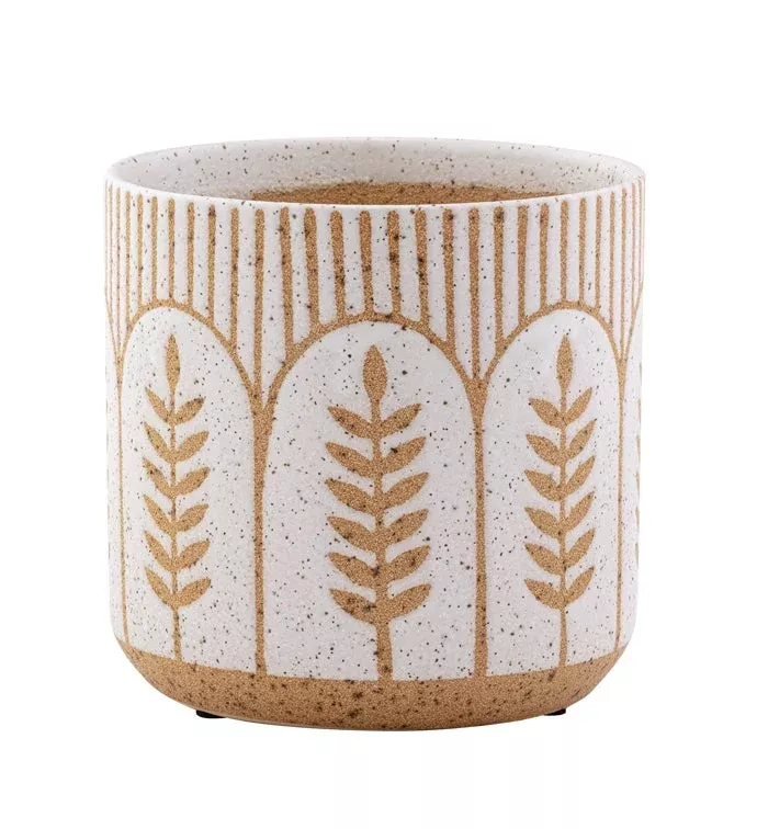 White & Brown Fern Stripe Planter | Small | Napco
