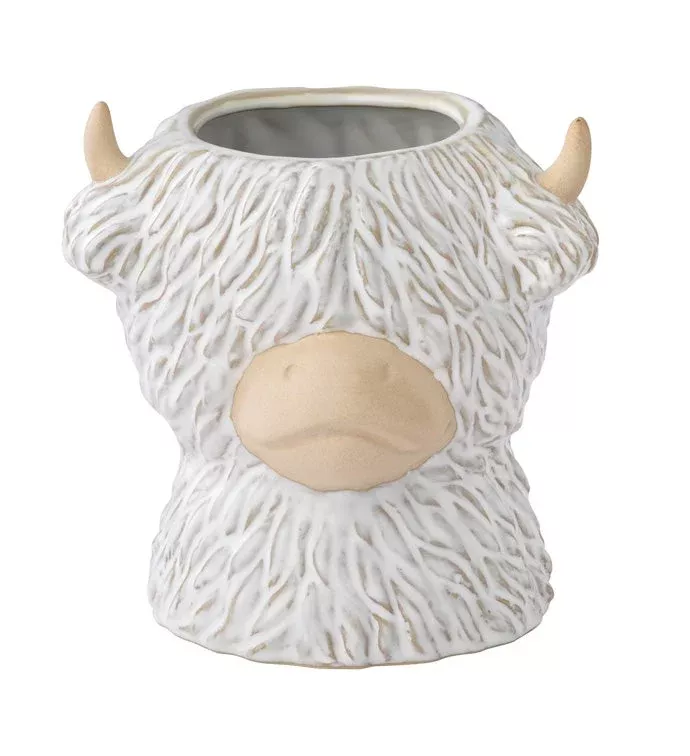 White & Tan Highland Cow Head Planter | Napco