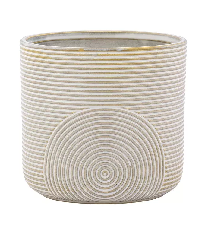 White & Tan Lines & Circle Planter | Large | Napco
