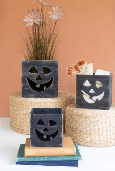 Wooden Jack O'Lantern Boxes S/3
