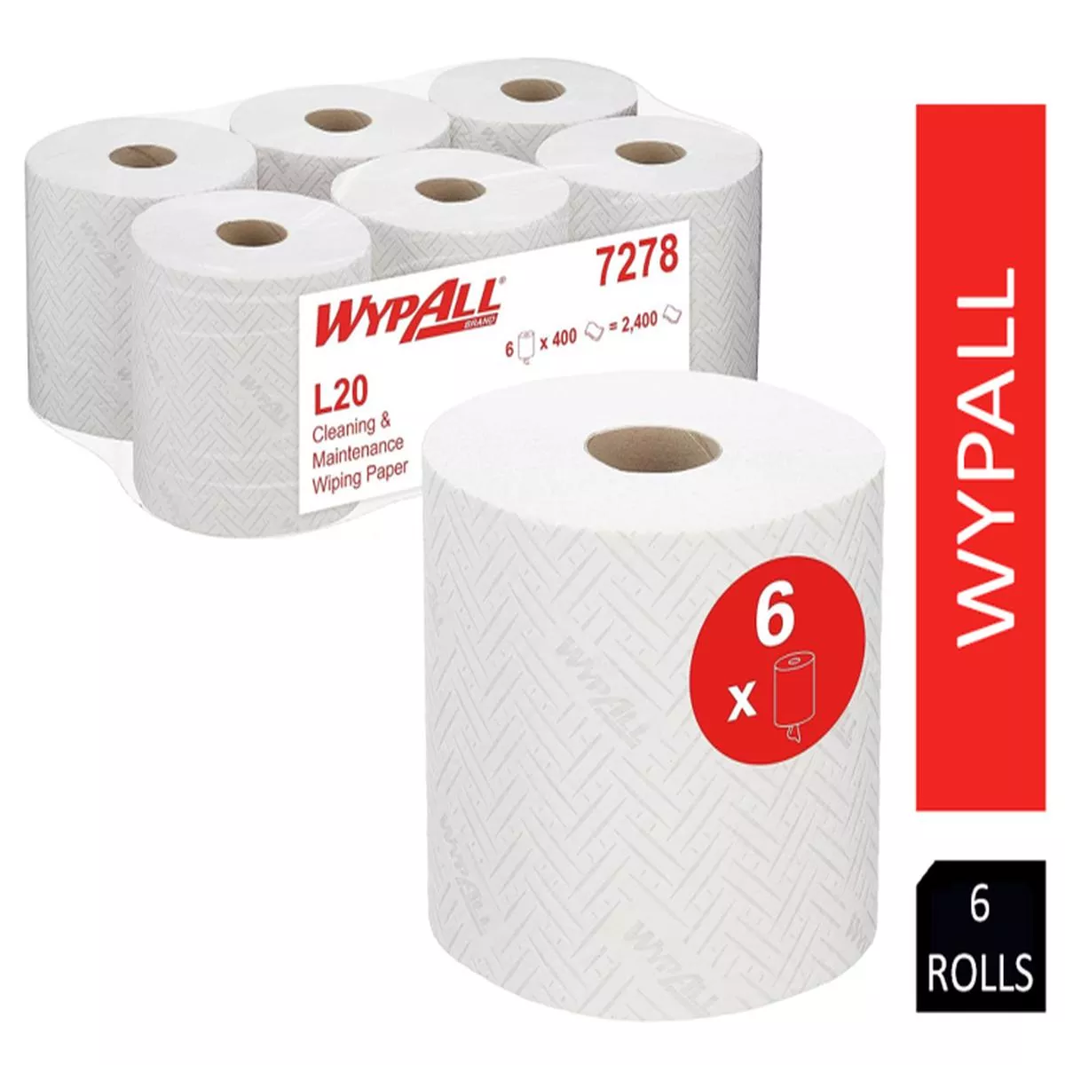 WypAll L20 Cleaning and Maintenance Wiping Paper 7278 – 2 Ply Centrefeed Rolls – 6 Rolls x 400 White