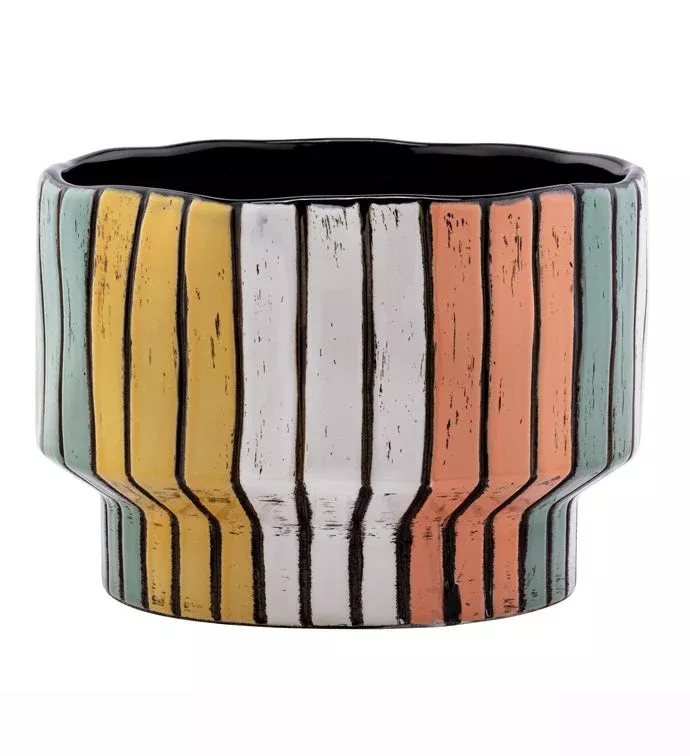 Yellow, Orange & Blue Stripe Planter | Large | Napco