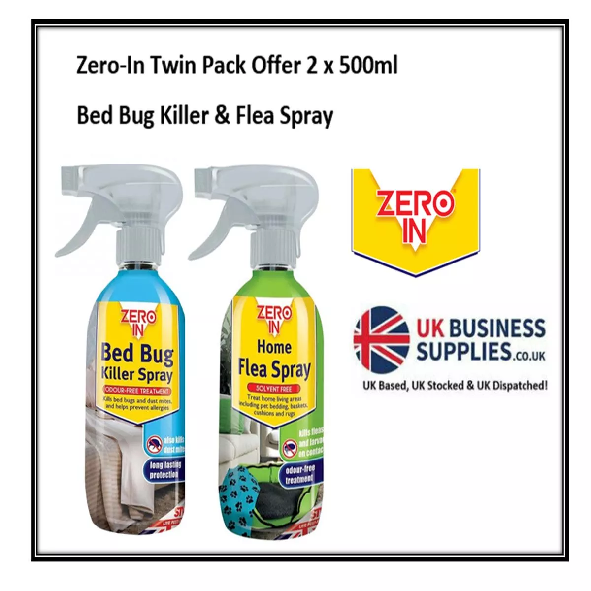 Zero In Twin Pack No1 FLEA SPRAY & Bed Bug Spray 2 x 500ml Offer